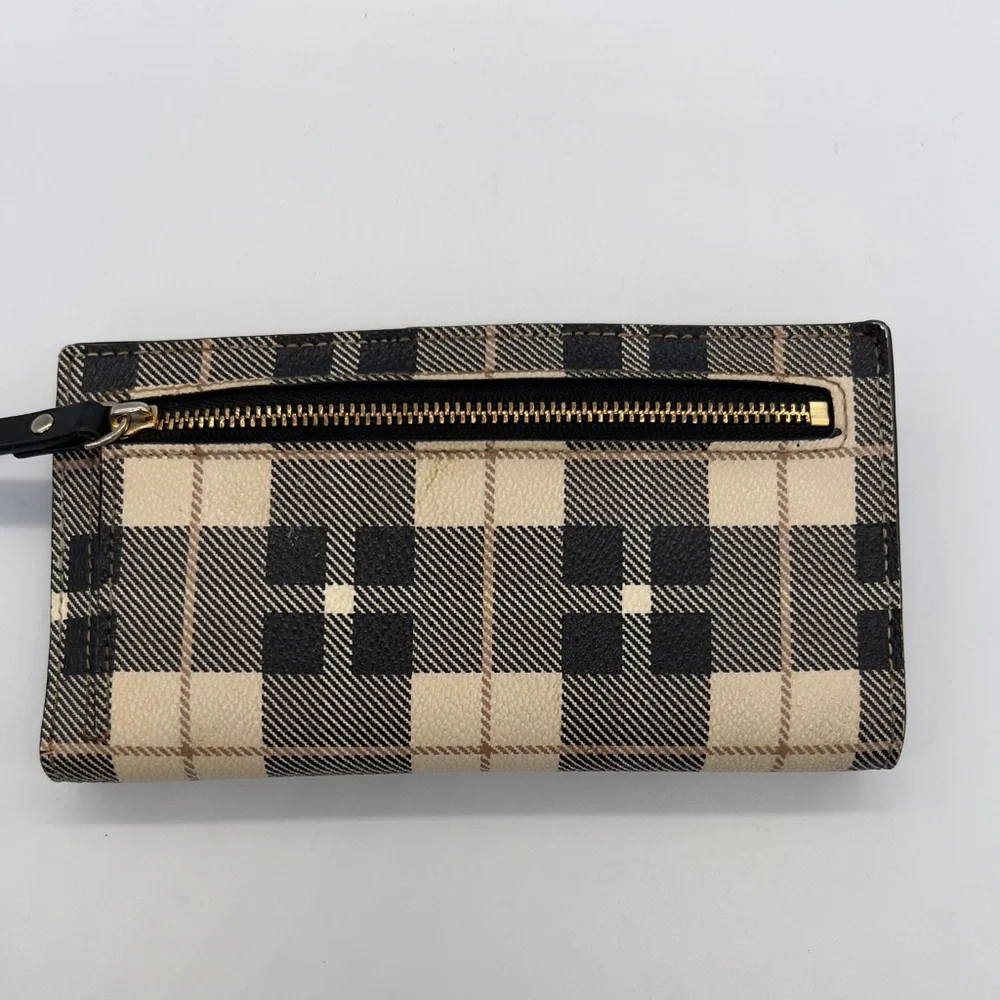 Kate Spade New York Checked Pattern Zip Wallet - Black & Cream